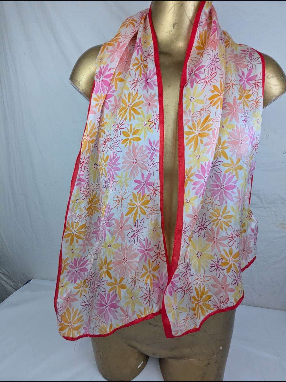 Echo Silk Floral Lightweight Scarf in Pink, Yellow & Red Trim